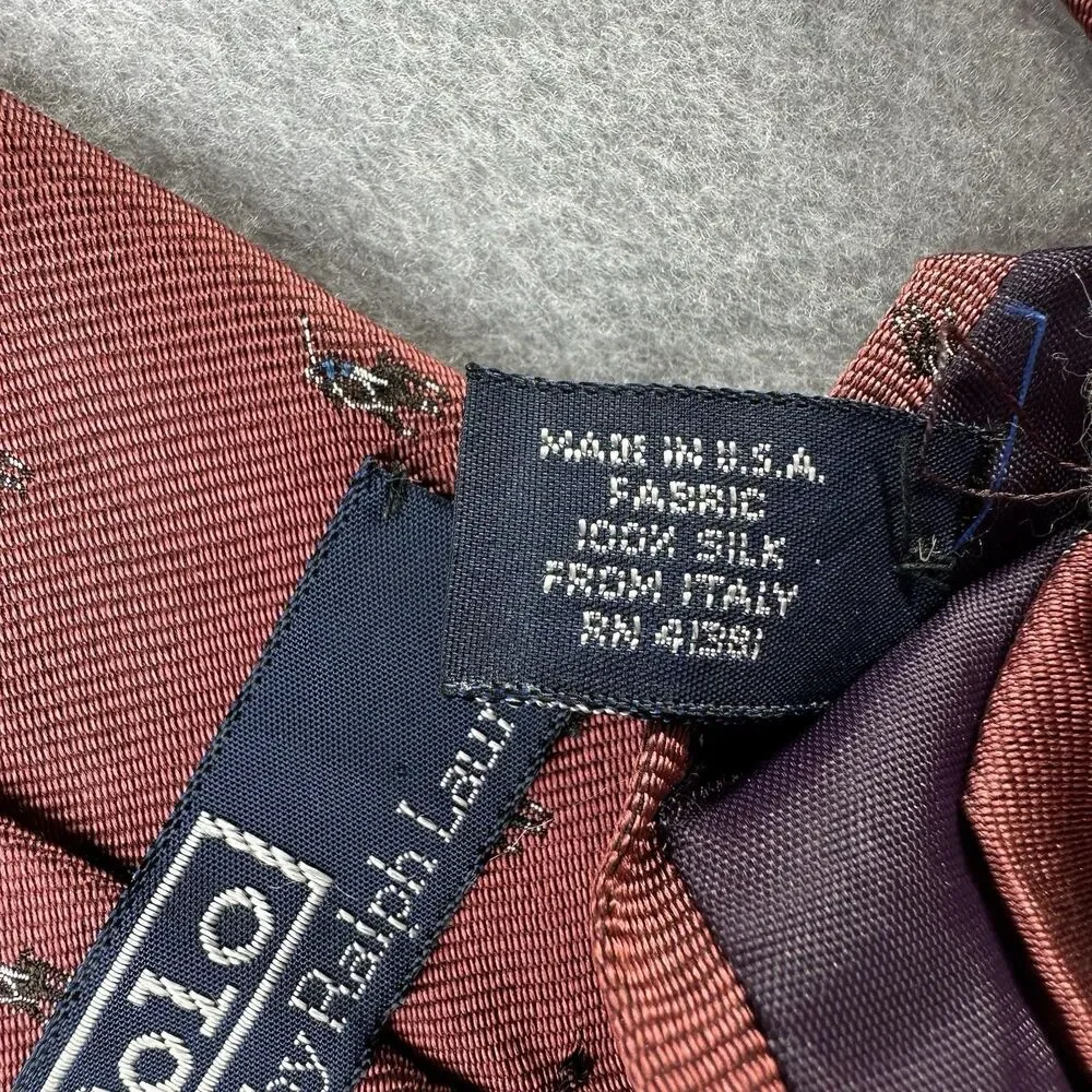 Polo Ralph Lauren Tie 100% Silk Made By Hand In USA Crimson‎ Pony All Over VTG